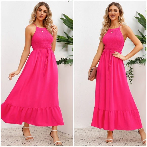 (Out Of Stock) Blue Smocked Crisscross Spaghetti Strap Dress - Picture 8 of 9